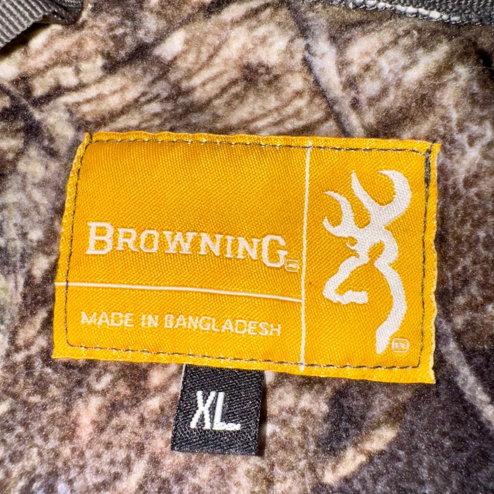 Browning Camo Fleece Hunting Jacket Full Zip‎ Hooded Outdoorsman XL Y2K